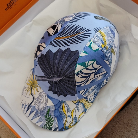 Hermes Cap Hat Blue 100% Silk 58 Medium Adjustable main image 9